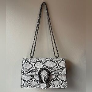 Faux Snakeskin Multi Flap Bag with Mermaid Clasp